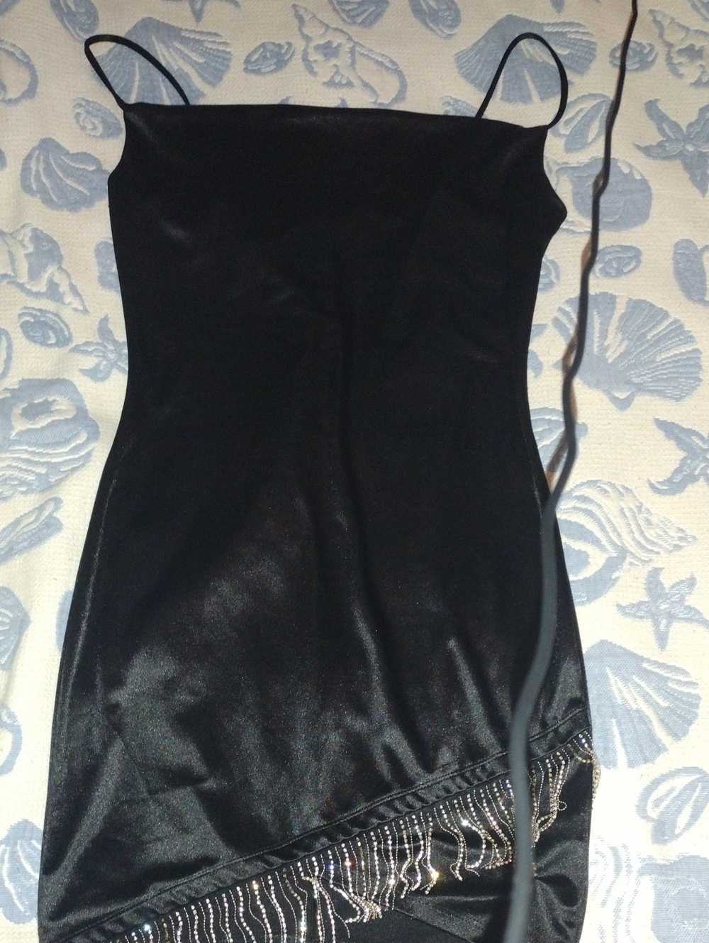 Inspired Hearts Black Mini Dress with Beaded Fringe XL